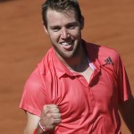 
              Jack Sock of the U.S. celebrates winning his third round match of the French Open tennis tournament against Croatia's Borna Coric in three sets 6-2, 6-1, 6-4, at the Roland Garros stadium, in Paris, France, Saturday, May 30, 2015. (AP Photo/Christophe Ena)
            