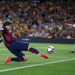 
              Barcelona's Luis Suarez attempts a shot at goal during the final of the Copa del Rey soccer match between FC Barcelona and Athletic Bilbao at the Camp Nou stadium in Barcelona, Spain, Saturday, May 30, 2015. (AP Photo/Manu Fernandez)
            