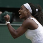 
              Serena Williams of the United States celebrates winning the singles match against Victoria Azarenka of Belarus, at the All England Lawn Tennis Championships in Wimbledon, London, Tuesday July 7, 2015. Williams won 3-6, 6-2, 6-3.  (AP Photo/Pavel Golovkin)
            