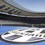 
              A giant logo of Juventus Turin is placed in front of the supporters stand at the Olympic stadium in Berlin, Germany, Friday, June 5, 2015, one day before the soccer Champions League final between Juventus Turin and FC Barcelona. (AP Photo/Michael Sohn)
            