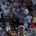 
              Heather Watson of Britain celebrates after defeating Daniela Hantuchova of Slovakia during their singles match at the All England Lawn Tennis Championships in Wimbledon, London, Wednesday July 1, 2015. Watson won 6-4, 6-2.  (AP Photo/Tim Ireland)
            