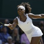 
              Serena Williams of the United States returns a shot to Garbine Muguruza of Spain, during the women's singles final at the All England Lawn Tennis Championships in Wimbledon, London, Saturday July 11, 2015. (AP Photo/Kirsty Wigglesworth)
            