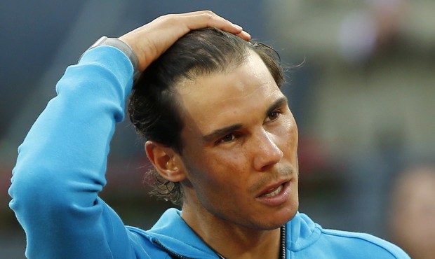 FILE – In this May 10, 2015, file photo, Rafael Nadal, of Spain, makes a speech after losing ...