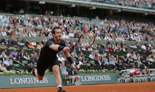 Britain’s Andy Murray returns in the second round match of the French Open tennis tournament ...