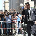 
              Gianluigi Buffon player of the soccer club Juventus Turin arrives at their Hotel in Berlin, Germany, Friday, June 5, 2015, one day before the soccer Champions League final between Juventus Turin and FC Barcelona. (Andreas Gebert/dpa via AP)
            