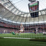 
              Netherlands goalkeeper Loes Geurts, in green, allows a goal to Japan's Saori Ariyoshi as Netherlands' Stefanie van der Gragt (3) defends during the first half of a round of 16 soccer match at the FIFA Women's World Cup, Tuesday, June 23, 2015, in Vancouver, British Columbia, Canada. (Darryl Dyck/The Canadian Press via AP)
            