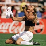
              FILE - In this July 10, 1999, file photo, the United States' Brandi Chastain celebrates by taking off her jersey after kicking in the game-winning penalty shootout goal against China in the FIFA Women's World Cup Final at the Rose Bowl in Pasadena, Calif.  The last time the United States played China was at the World Cup final in 1999. The two countries play on Friday in the quarterfinals of the FIFA Women's World Cup in Canada. (Lacy Atkins/The San Francisco Examiner via AP) MANDATORY CREDIT
            