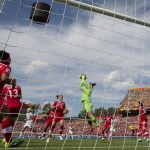 
              Canada's goalkeeper Erin McLeod (1) makes the save against China during a FIFA Women's World Cup soccer match in Edmonton, Alberta, Saturday, June 6, 2015.  (Jason Franson/The Canadian Press via AP) MANDATORY CREDIT
            