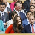 
              Britain’s Prince William, the Duke of Cambridge, right, and Kate, the Duchess of Cambridge sit on Centre Court, with former Wimbledon Champion Billie Jean King in background left,  at the All England Lawn Tennis Championships in Wimbledon, London, Wednesday July 8, 2015. (AP Photo/Kirsty Wigglesworth)
            