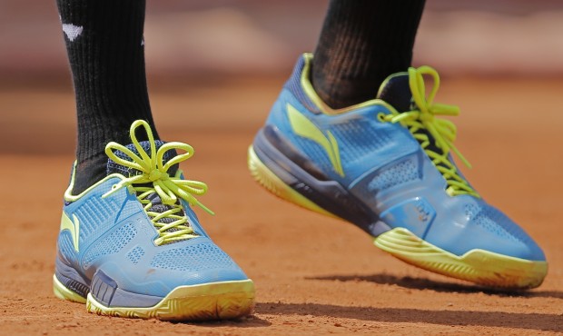 Croatia’s Marin Cilic’s shoes are tied with five loops which appear to form a flower as...