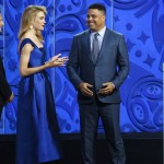 
              Uruguyan soccer legend Diego Forlan, left, and Brazilian soccer legend Ronaldo talks with presenter and model Natalia Vodianov during the preliminary draw for the 2018 soccer World Cup in Konstantin Palace in St. Petersburg, Russia, Saturday, July 25, 2015. (AP Photo/Dmitry Lovetsky
            