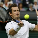 
              Andy Murray of Britain returns a shot to  Vasek Pospisil of Canada during the men's quarterfinal singles match at the All England Lawn Tennis Championships in Wimbledon, London, Wednesday July 8, 2015. (AP Photo/Kirsty Wigglesworth)
            
