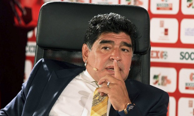 FILE – In this May 4, 2015 file photo, Argentina football legend Diego Maradona speaks on the...