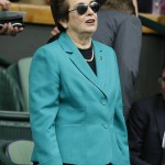 
              Former Wimbledon Champion Billie Jean King takes her seat on Centre Court, at the All England Lawn Tennis Championships in Wimbledon, London, Wednesday July 8, 2015. (AP Photo/Kirsty Wigglesworth)
            