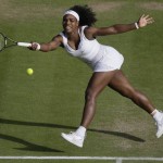 
              Serena Williams of the United States makes a return to Victoria Azarenka of Belarus  during their singles match at the All England Lawn Tennis Championships in Wimbledon, London, Tuesday July 7, 2015. (AP Photo/Tim Ireland)
            