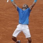 
              FILE - In this June 3, 2011, file photo, Rafael Nadal of Spain celebrates defeating Andy Murray of Britain in the semifinal match of the French Open tennis tournament in Paris, France. For years and years _ a full decade, in fact _ Rafael Nadal has dominated the French Open the way no one has ever dominated a Grand Slam tennis tournament, winning 66 of 67 matches and collecting nine championships. (AP Photo/Michel Spingler, File)
            
