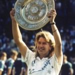 
              FILE - In this July 2, 1988 file photo, Germany's Steffi Graf holds up the Championship Plate, after  beating defending champion Martina Navratilova at the All England Lawn Tennis Championships in Wimbledon, London. Graf, who took over the dominance of women’s tennis from Martina Navratilova, won seven Wimbledon singles titles among her 22 majors. In 1988, she became the third woman to win the calendar Grand Slam of all four majors. She made it a golden one when she won the gold medal at the 1988 Seoul Olympics, which marked tennis’ return after a 64-year absence. Graf retired in 1999 and married Andre Agassi two years later. (AP Photo/John Redman, File)
            