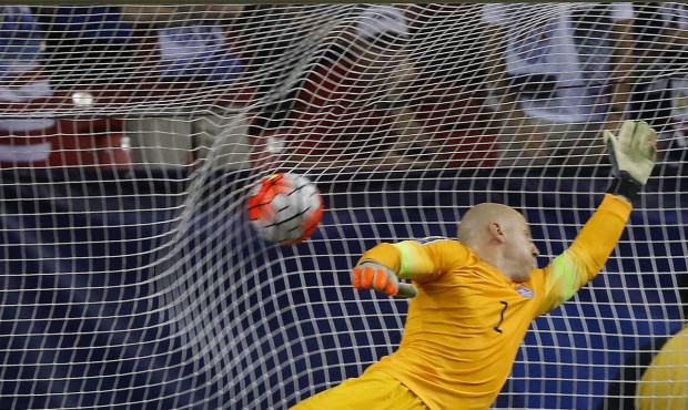 The ball gets past United States goalkeeper Brad Guzan for a Jamaica goal during the first half of ...