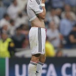 
              Real Madrid's Gareth Bale reacts after the Champions League second leg semifinal soccer match between Real Madrid and Juventus, at the Santiago Bernabeu stadium in Madrid, Wednesday, May 13, 2015. The match ended in a 1-1 draw, Juventus won on aggregate and will play Barcelona in the Champions League final on June 6, 2015 in Berlin. (AP Photo/Daniel Ochoa de Olza)
            