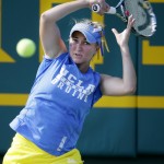
              UCLA's Catherine Harrison returns a shot during the NCAA's women's team tennis championships against Vanderbilt, Tuesday, May 19, 2015, Waco, Texas. (AP Photo/LM Otero)
            