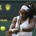 
              Serena Williams of the United States returns a shot to Timea Babos of Hungary during their singles match at the All England Lawn Tennis Championships in Wimbledon, London, Wednesday July 1, 2015. (AP Photo/Alastair Grant)
            