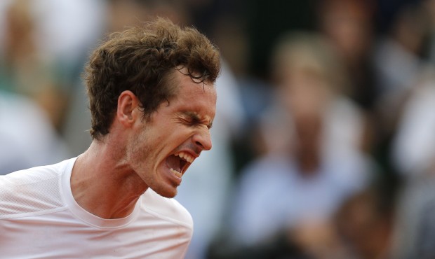 Britain’s Andy Murray reacts as he plays Serbia’s Novak Djokovic during their semifinal...