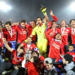 
              Chile's players celebrate with the Copa America trophy after defeating Argentina in the final soccer match at the National Stadium in Santiago, Chile, Saturday, July 4, 2015. Chile became Copa America champions for the first time after defeating Argentina in a penalty shootout. (AP Photo/Luis Hidalgo)
            