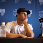 
              Andy Roddick listens to a question during a press conference at the Atlanta Open tennis tournament Monday, July 27, 2015, in Atlanta. Roddick is coming out of retirement to play doubles with friend Mardy Fish in the Atlanta Open. (AP Photo/David Goldman)
            