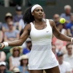 
              Serena Williams of the United States makes a return to Venus Williams of the United States,  during their singles match against at the All England Lawn Tennis Championships in Wimbledon, London, Monday July 6, 2015. (AP Photo/Alastair Grant)
            