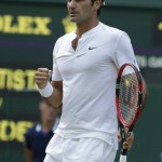 
              Roger Federer of Switzerland wins a point  against Roberto Bautista Agut of Spain during their singles match against, at the All England Lawn Tennis Championships in Wimbledon, London, Monday July 6, 2015. (AP Photo/Alastair Grant)
            