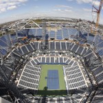 
              Construction on a roof over Arthur Ashe Stadium continues, Friday, May 1, 2015, at the USTA Billie Jean King Tennis Center in New York. While Wimbledon and the Australian Open already put retractable roofs over their main stadiums, players and fans at the U.S. Open won’t be able to enjoy the final result until the 2016 tournament. (AP Photo/Julie Jacobson)
            