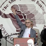 
              International Boxing Hall of Fame inductee, Jim Lampley, waves to the crowd during the International Boxing Hall of Fame Induction ceremony in Canastota, N.Y., Sunday, June 14, 2015. (AP Photo/Heather Ainsworth)
            