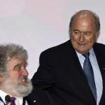 
              FILE - This is a Wednesday, June 1, 2011  file photo of FIFA president Joseph Blatter, right, welcomes former CONCACAF secretary general Chuck Blazer prior to the 61st FIFA Congress held at the Hallenstadion in Zurich, Switzerland. Blazer was one of four men who pleaded guilty in the Justice Department's corruption investigation into FIFA announced Wednesday May 27, 2015. (Keystone, Patrick B. Kraemer, File via AP)
            