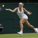 
              Sabine Lisicki of Germany returns a ball to Christina Mchale of the United States, during their singles match at the All England Lawn Tennis Championships in Wimbledon, London, Thursday July 2, 2015. (AP Photo/Pavel Golovkin)
            