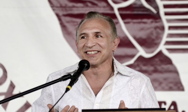 International Boxing Hall of Fame inductee, Ray Mancini, smiles while giving his induction speech d...