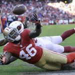 San Francisco 49ers tight end Delanie Walker (46) cannot catch a pass in the end zone against the Arizona Cardinals during the third quarter of an NFL football game in San Francisco, Sunday, Dec. 30, 2012. (AP Photo/Marcio Jose Sanchez)