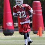 Arizona Cardinals third-round draft pick Tyrann Mathieu works out during rookie minicamp NFL football practice on Friday, May 10, 2013, at the team's training facility in Tempe, Ariz. (AP Photo/Matt York)