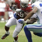 Arizona Cardinals running back Alfonso Smith (29) gains yardage against the Dallas Cowboys during the first half of a preseason NFL football game on Saturday, Aug. 17, 2013, in Glendale, Ariz. (AP Photo/Ross D. Franklin)