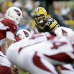 Green Bay Packers outside linebacker Clay Matthews lines up during the first half of a preseason NFL football game against the Arizona Cardinals Friday, Aug. 9, 2013, in Green Bay, Wis. (AP Photo/Tom Lynn)