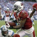 Arizona Cardinals cornerback Patrick Peterson (21) makes an interception to set up a touchdown against the Detroit Lions during the first half of an NFL football game on Sunday, Dec. 16, 2012, in Glendale, Ariz. (AP Photo/Ross D. Franklin)