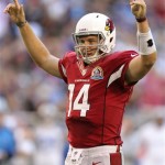 Arizona Cardinals quarterback Ryan Lindley(14) celebrates a running touchdown against the Detroit Lions during the first half of an NFL football game on Sunday, Dec. 16, 2012, in Glendale, Ariz. (AP Photo/Paul Connors)