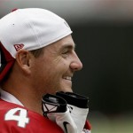 Arizona Cardinals' Jay Feely smiles during NFL football training camp at University of Phoenix Stadium on Tuesday, July 30, 2013, in Glendale, Ariz. (AP Photo/Ross D. Franklin)