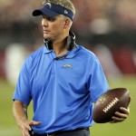 San Diego Chargers head coach Mike McCoy holds a football as he looks to the officials during the second half of an NFL football game against the Arizona Cardinals, Monday, Sept. 8, 2014, in Glendale, Ariz. (AP Photo/Ross D. Franklin)