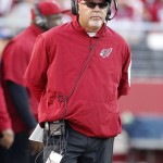 Arizona Cardinals head coach Bruce Arians watches from the sideline during the fourth quarter of an NFL football game against the San Francisco 49ers in Santa Clara, Calif., Sunday, Dec. 28, 2014. (AP Photo/Tony Avelar)
