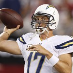 San Diego Chargers' Philip Rivers warms up prior to an NFL football game against the Arizona Cardinals Monday, Sept. 8, 2014, in Glendale, Ariz. (AP Photo/Ross D. Franklin)