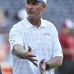 San Diego Chargers head coach Mike McCoy talks on the field before the Chargers play the Arizona Cardinals in an NFL preseason football game Thursday, Aug. 28, 2014, in San Diego. (AP Photo/Denis Poroy)