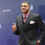 Texas A&M wide receiver Mike Evans arrives on the red carpet for the first round of the 2014 NFL Draft, Thursday, May 8, 2014, in New York. (AP Photo/Craig Ruttle)