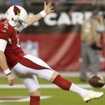 Arizona Cardinals punter Drew Butler warms up prior to an NFL football game against the San Diego Chargers Monday, Sept. 8, 2014, in Glendale, Ariz. Butler was added to the team due to an injury of the Cardinals regular punter Dave Zastudil. (AP Photo/Ross D. Franklin)