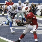Arizona Cardinals running back Andre Ellington (38) makes a touchdown reception against the Dallas Cowboys during the second half of an NFL football game Sunday, Nov. 2, 2014, in Arlington, Texas. (AP Photo/Brandon Wade)