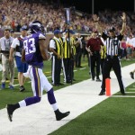  Minnesota Vikings wide receiver Rodney Smith celebrates after catching a 2-yard touchdown pass during the second half of an NFL preseason football game against the Arizona Cardinals, Saturday, Aug. 16, 2014, in Minneapolis. The Vikings won 30-28. (AP Photo/Jim Mone)